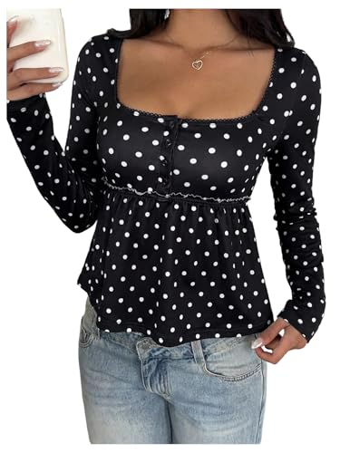 SOLY HUX Women's Babydoll Tops Long Sleeve Henley Shirts Cute