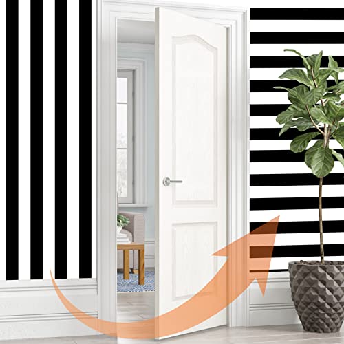 Amiya Wallpaper Peel And Stick Black And White Striped Wallpaper Stick Wallpaper Geometric Wallpaper | Peel And Stick, Easy To Clean | Diy Home Decoration | 17.7'' X 480'' Roll, Contemporary Design #TOP7