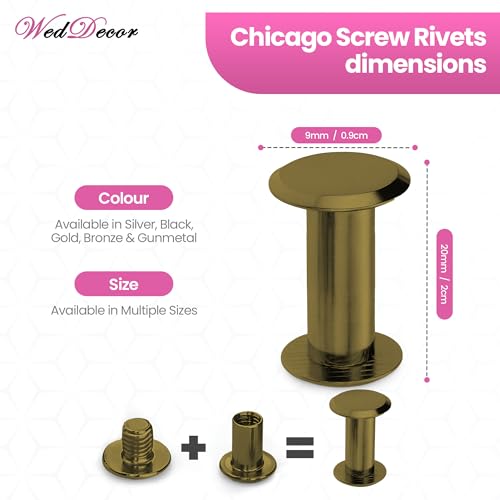 Rivets Chicago en laiton bronze 9x20mm Weddecor pour reliure et cuir x50 - 3