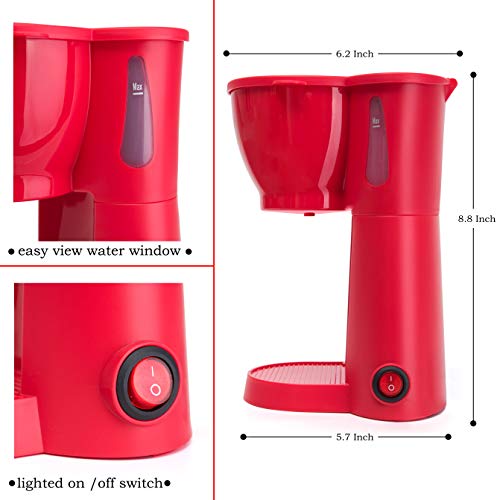 Mixpresso Kompakte Mini-Kaffeemaschine mit Braukorb, rote kleine Kaffeekanne, 1-Tasse-Brew, Geschenk für Männer und… – Bild 3