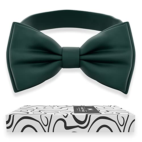 Adam Young Boys Hunter Green Bow Tie Pre-Tied Style Formal Satin Classic Bowtie for Tuxedo Faux Silk (Medium Dark Green)