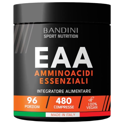 Bandini® EAA Aminoacidi Essenziali 480 COMPRESSE - Con 9 Amminoacidi Essenziali Intra Pre e Post Workout - Favorisce la crescita ed il recupero muscolare - Essential Amino - Vegan e senza zuccheri