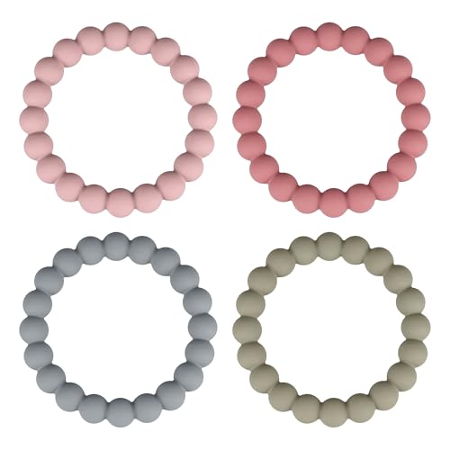 Silicone Teether Rings, 4 Neutral (White, Beige, etc.) Baby Teeth...
