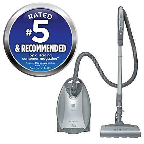 Image of Kenmore Elite 21814 Pet Friendly CrossOver Lightweight Bagged HEPA Canister Vacuum with Pet PowerMate, Extended Telescoping Wand, Retractable Cord, 2 Floor Nozzles, and 4 Cleaning Tools-Silver /Gray