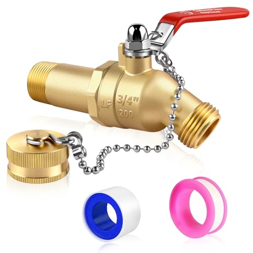 Boltigen Lead-Free Brass Water Heater Drain Valve 3/4NPT Inlet x 3/4GHT Outlet Full Port High Flow Hot Water Heater Tank Drain Valve with 2inch Shank Long Handle & Anti-Loss Cap (2 inch shank)