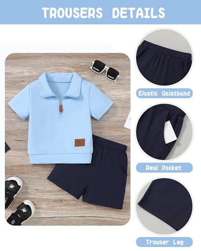 ZOEREA Toddler Baby Boy Clothes Summer Outfits Short Sleeve Solid Elastic Sweatshirt and Shorts 2 Piece Sweatsuit Set 1-5T4