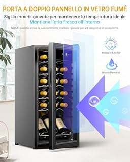 WIE Cantinetta Vino 18 Bottiglie (53L) – Cantinetta Refrigerata per Vino 5–18°C con Touch Screen, Frigo per Vino a Compressore Silenzioso 39dB, 5 Ripiani in Acciaio Inox, Sbrinamento Manuale