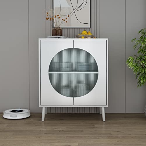Qhitty Glass Sideboard Buffet Cabinet, Simple Accent Kitchen Storage Cabinet Modern Console Table Tv Stand With Adjustable Shelves For Living Room, Dining Room, Bedroom (White) #TOP7