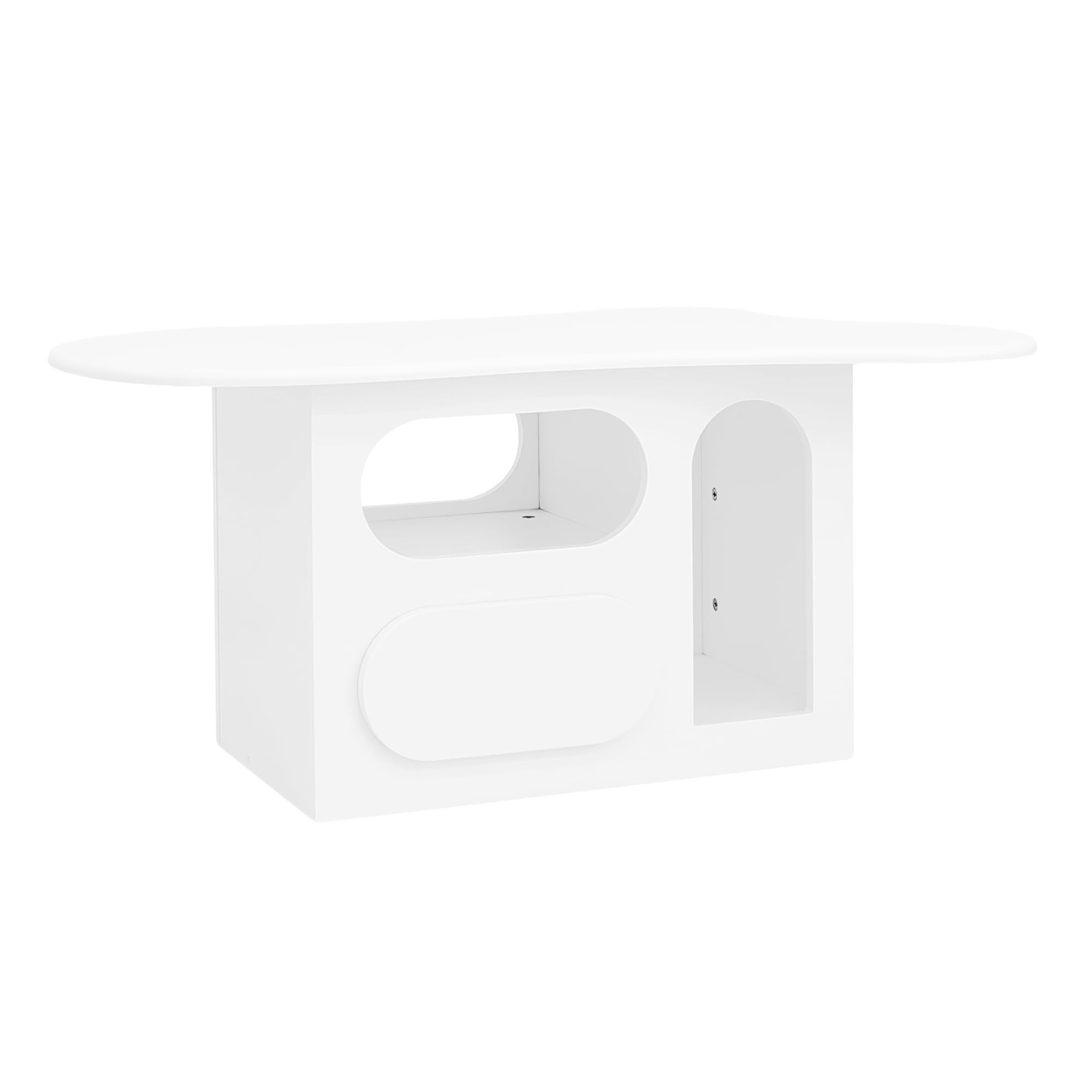 Merax Couchtisch 97x45x43,5 cm, wolkenförmige Tischplatte mit geschwungenen Schubladen und offenen Ablagefächern, für Wohnzimmer, Weiß