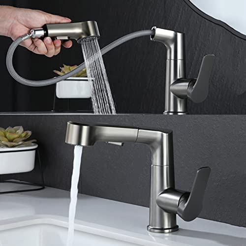 Mitigeur extractible de salle de bain noir chromé monotrou à double mode