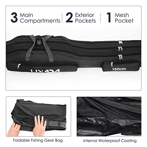 Lixada Fishing Rod Case Three Layers Oxford Fishing Bag Portable Folding Fishing Rod Reel Tackle Tool Carry Case Carrier Travel Bag(130Cm/150Cm) #TOP4