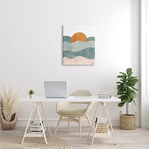 Stupell Industries Abstract Beach Sunrise Layered Shape Ocean Waves, Designed by Birch&Ink Canvas Wall Art, 24 x 30, Blue2