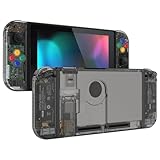 eXtremeRate Switch対応用カスタムDIY交換シェルやボタン、クリスタルクリアな背面カスタムプレート＆ジョイコン対応用カラフルボタンとフルボタンセット付きハウジングケース【スケルトンブラック】