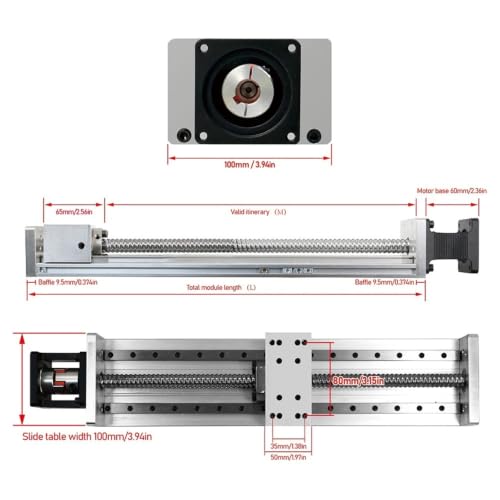 Mesa Deslizante con rieles de guía lineal de 100mm y husillo SFU1605 para eje Z 3