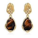 Teardrop Dangle Earrings for Women 14K Gold Plated Trendy Hypoallergenic Statement Brown Drop Earring Valentine Jewelry Gifts