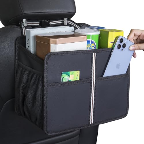 Image of Upgraded Car Seat Back Organizer, Premium PU Leather Front & Backseat Car Organizer with Cup Holders, Universal Waterproof Hanging Car Seat Organizer for Kids & Adults - Large