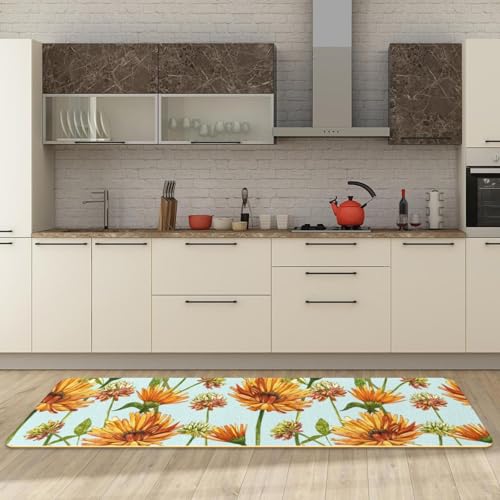 Tapete de cocina de 2 piezas con diseño de caléndula lavable 3