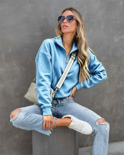 Image of NEYOUQE Womens Fall Winter Fashion Sweatshirts Quarter Zip up pullover Polo sweatshirt women casual trendy crewneck tops
