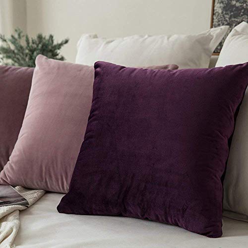 Image of Khooti Velvet Cushion Cover Pack of 1-32 inch x 32 inch / 81 x 81 cm - Color - Wine - Soft Pillow Covers Cushion Case for Sofa Bedroom Livingroom Chair Car, Cushion Cover