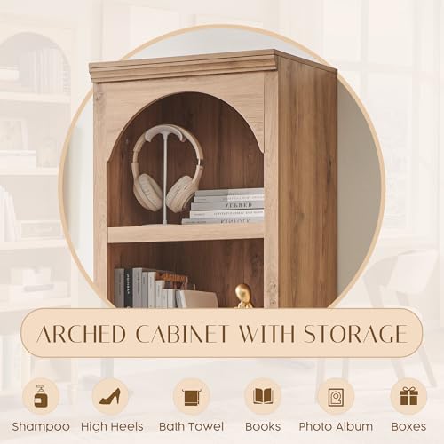 Image of IFBUY 76 inch Arched Bathroom Storage Cabinet, Narrow Arched Cabinet, Natural