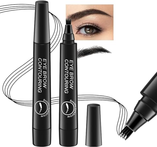 Image of SUGARGLOW Eyebrow Contouring Pen, 4-Tip Microblade Brow Pen, Liquid Eyebrow Pen Waterproof Microblading Eyebrow Pencil, Creates Natural Looking Brows Makeup Effortlessly, Long Lasting (BLACK)