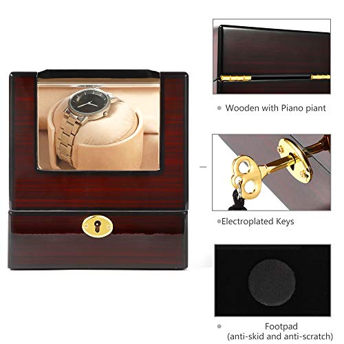 Kendal Single Watch Winder Case, Wood Watch Turner Box, Automatic Watch Spinner with 2 Storage Case and Reliable Quality Japanese Motor - Thumbnail 5