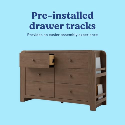 Image of Graco Read-with-Me 6 Drawer Dresser with Bookshelves - GREENGUARD Gold Certified Storage for Baby and Kids Room, Interlocking Drawer System (Hazelnut)