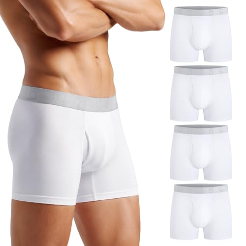 Mens Boxers Shorts Cotton Breathable Underwear Open Fly Stretch Comfortable 4 Pack Underpants No Itchy Labels Boxers Gift Set White
