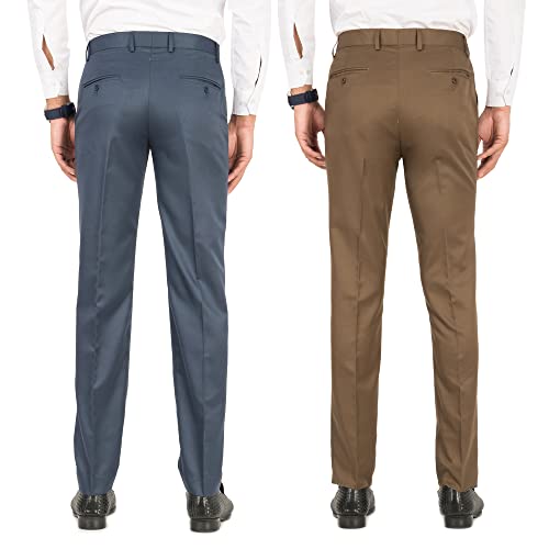 Image of Slim Fit Men Blue & Brown Trousers Pant Combo Sets | Men's Formal Pants for Office use
