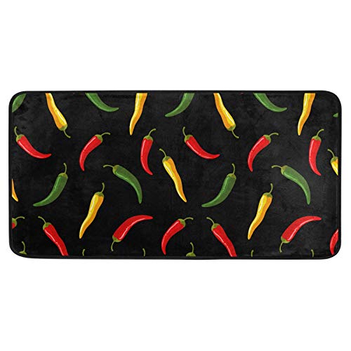susiyo Kitchen Mat Colorful Chili Pepper Kitchen Rug Mat Anti-Fatigue Comfort Floor Mat Non Slip Oil Stain Resistant Easy to Clean Kitchen Rug Bath Rug Carpet for Indoor Outdoor Doormat
