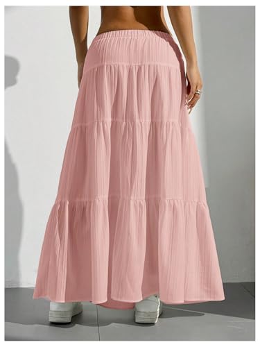 Image of Verdusa Women's Long Maxi Skirt Boho Flowy Flared Ruffle Skirts 2026 Beach Vacation Summer Going Out Outfits