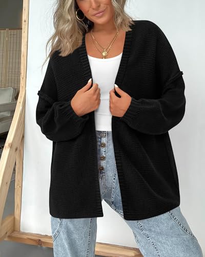 Image of BTFBM Casual Cardigan Sweater for Women Fall 2026 Long Sleeve Sweaters | Fall Outfits, Loose Fit,Solid,Open Front Chunky Knit Sweaters,Chunky Cardigan Sweaters For Women,Checkered Outwear Coat