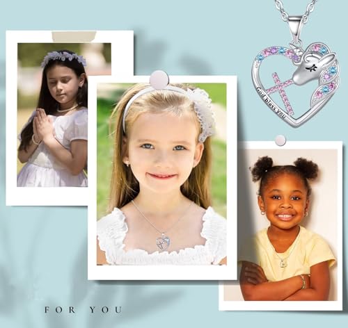 Cross Unicorn Birthstone Necklace for Girls Kids Unicorn Jewelry Easter Gifts First Communion Baptism Gifts for Godchild Teenage Little Girls Teens3