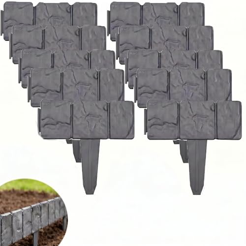 Stone Garden Edging Border, Faux Rock Landscape Border Fence, Plastic Retaining Wall Edging for Flower Beds, Lawn & Yard Decor, DIY Outdoor Landscaping Stone Look Barrier, Gray, 20 Pack