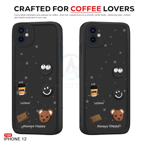Image of AESTMO Back Case Cover for iPhone 12 /12 Pro Back Cover | Cute Fun Cartoon 3D Ball | Coffee Silicone Case | Full Body Protection | Camera Protection Back Cover for iPhone 12 /12 Pro (Black)