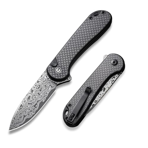 CIVIVI Elementum II Folding Pocket Knife with 7.51CM Damascus Blade & Carbon Fiber and G10 Handle, Outdoor Knife with Clip