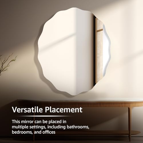 Image of Amazon Basics Frameless Oval Glass Wave Wall Mount Mirror with Beveled Edges - Decorative Bathroom, Bedroom, Living Room, Dressing Room & Entryway Mirror - 38 x 0.4 x 44.5 cm