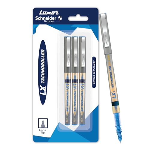 Luxor Schneider LX 815 Technoroller|Roller Ball Pen|Pack of 3-Blue|Cone Tip|0.7mm|100% German Technology|Consistent Ink Flow|Smooth Writing Experience
