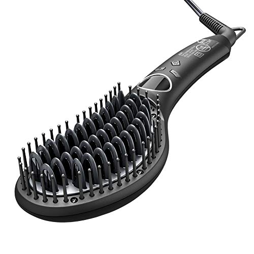 Hair Straightening Iron, Fast Heat-up Hair Straightener Brush Auto Shut Off Negative Ions 2 in 1 Straighten & Curl with Salon Floating Titanium Plate and Safety Handle Lock (Black)