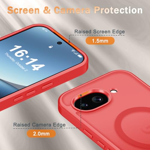 Image of for Google Pixel 10a Case, Matte Magnetic Phone Cover [with 1 Screen Protector] [Support for MagSafe] [Shockproof Military Grade Protection] Translucent Frosted Back, Red