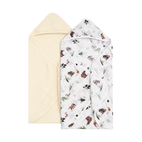 Image of david's kids 2 Pack Hooded Baby Towels, 100% Muslin Cotton 6-Layer Ultra Soft Breathable Absorbent Baby Bath Towels for Infant and Toddler, Newborn Essentials, Large 32x32Inch, Woodland Animals