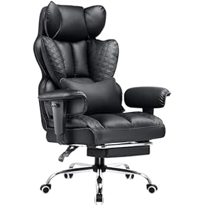 COMHOMA Big and Tall Office Chair 400LBS Wide Ergonomic Gaming Chair with Deluxe Embossing Designed Leather with Foot Rest,150°Reclining Adjustable Armrests Pocket Spring Back Support and Pillow