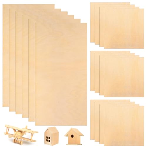 MeiHongJiaYe 18 Piezas de Madera de Balsa sin Tratar para Manualidades, Tablas de Madera de 1.5 mm para DIY, Modelismo, Grabado y Arte (100x100 mm y 100x200 mm)