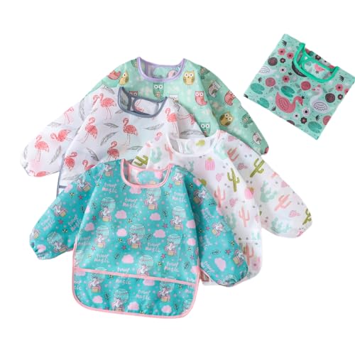 Image of HaimoBurg 5 Pcs Long Sleeved Baby Toddler Bibs Waterproof Sleeved Bib 3-24 Months