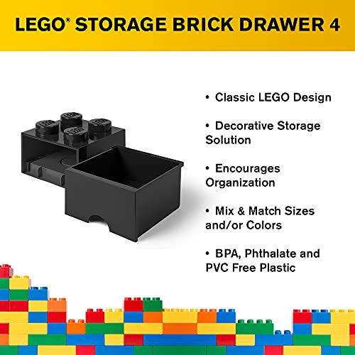 Room Copenhagen Lego Brick Drawer, 4 Knobs, 1 Drawer, Stackable Storage Box, Black #TOP3