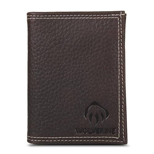 WOLVERINE Mens Marquette L-Fold Bifold Wallet | RFID Protection | ID Wondow | Card Slots | Bill Pocket | Slip Pocket | Durable | Pebbled Leather - Brown