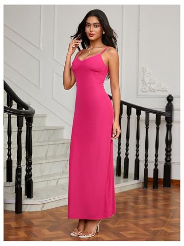 Image of SOLY HUX Women's Elegant Mesh V Neck Bodycon Maxi Dress Summer Cocktail Party Wedding Guest Long Cami Sundresses
