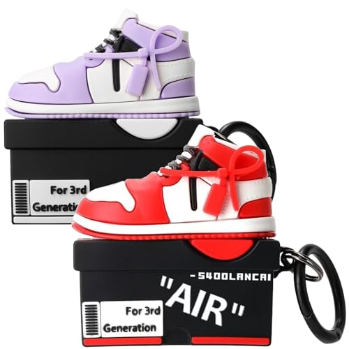 Image of [2Pack] Gedicht for Apple Airpods 3rd Generation Case Cover, Cute Cartoon Shoe Box Soft Silicone Protective Cases for AirPods 3 Case with Keychain for Women Men, Red+Purple