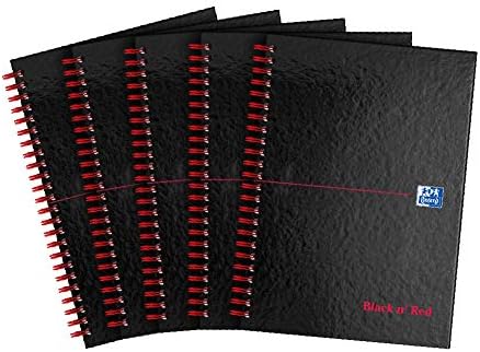 Oxford Black n' Red A5 140 Pages Glossy Ruled and Perforated Wirebound Hard-Back (Pack of 5)
