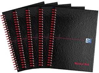 Oxford Black n' Red A5 140 Pages Glossy Ruled and Perforated Wirebound Hard-Back (Pack of 5)
